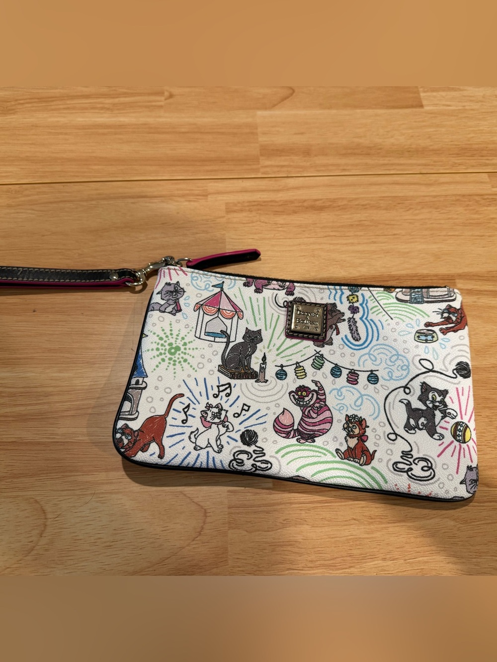 Dooney & Bourke White Multi Disney Dogs Wristlet with Black Trim
